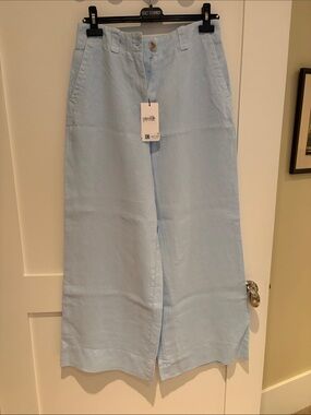 Reiss Pale Blue Wide-Leg Linen-Blend Trousers